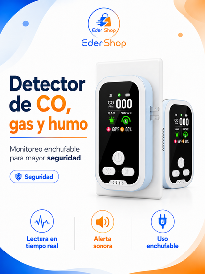 Detector de CO, gas y humo (Enchufable)