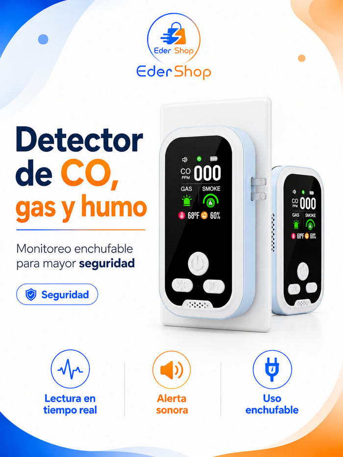 Detector de CO, gas y humo (Enchufable)