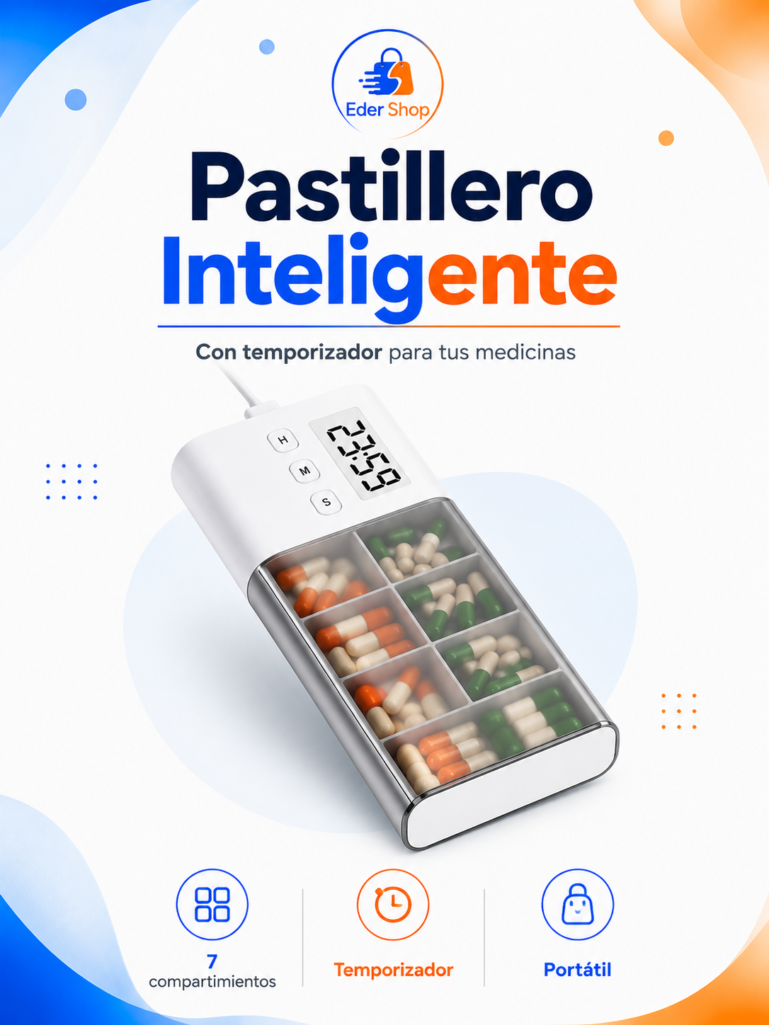 Pastillero Inteligente con Temporizador incluye (Cortador de pastillas Gratis)