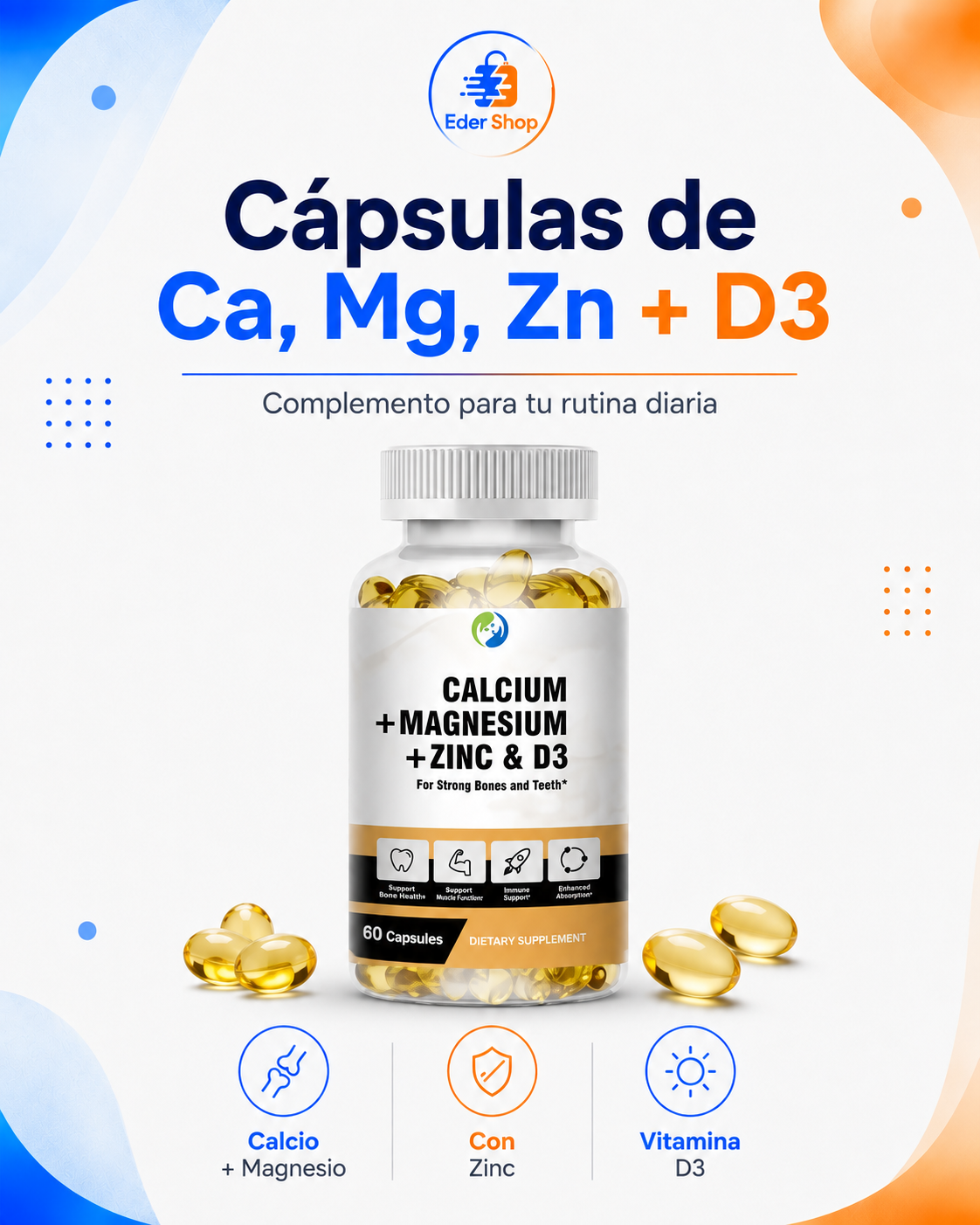 Cápsulas de Ca, Mg, Zn + D3
