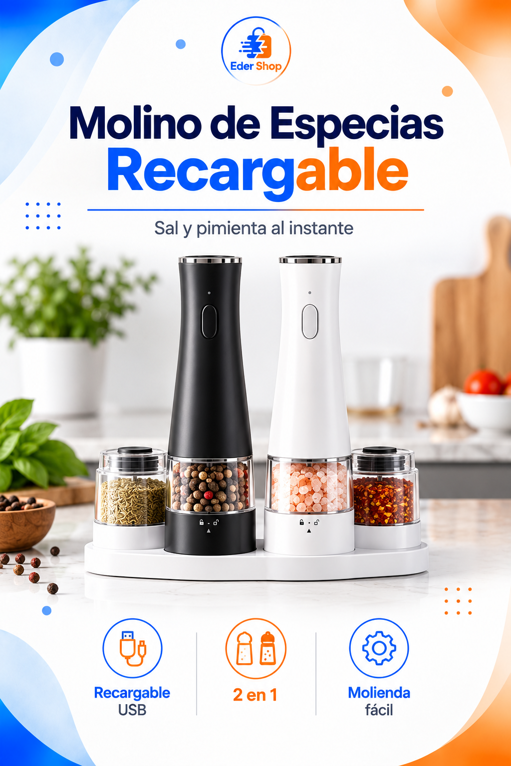 Molino de Especias Recargable 2 en 1